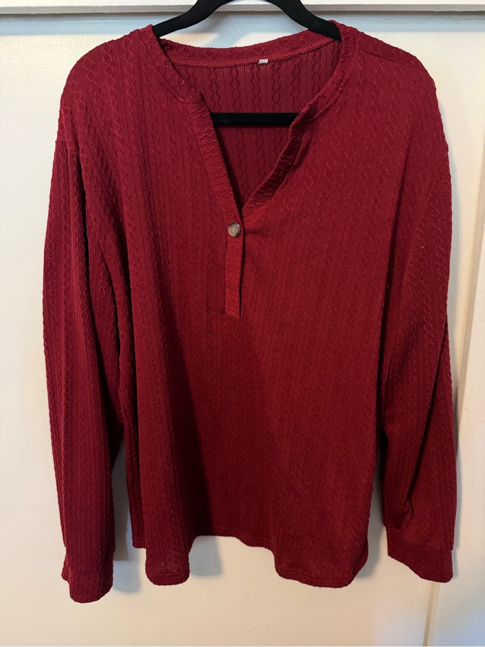 Red Textured Long-Sleeve Pullover Sweater